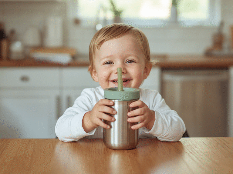 kid drinking steel sippy